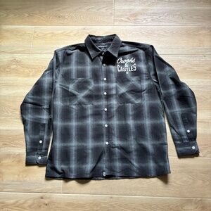 2000s Crooks & Castles Black Plaid Logo Print Flannel Button-Up Mens Medium NWT
